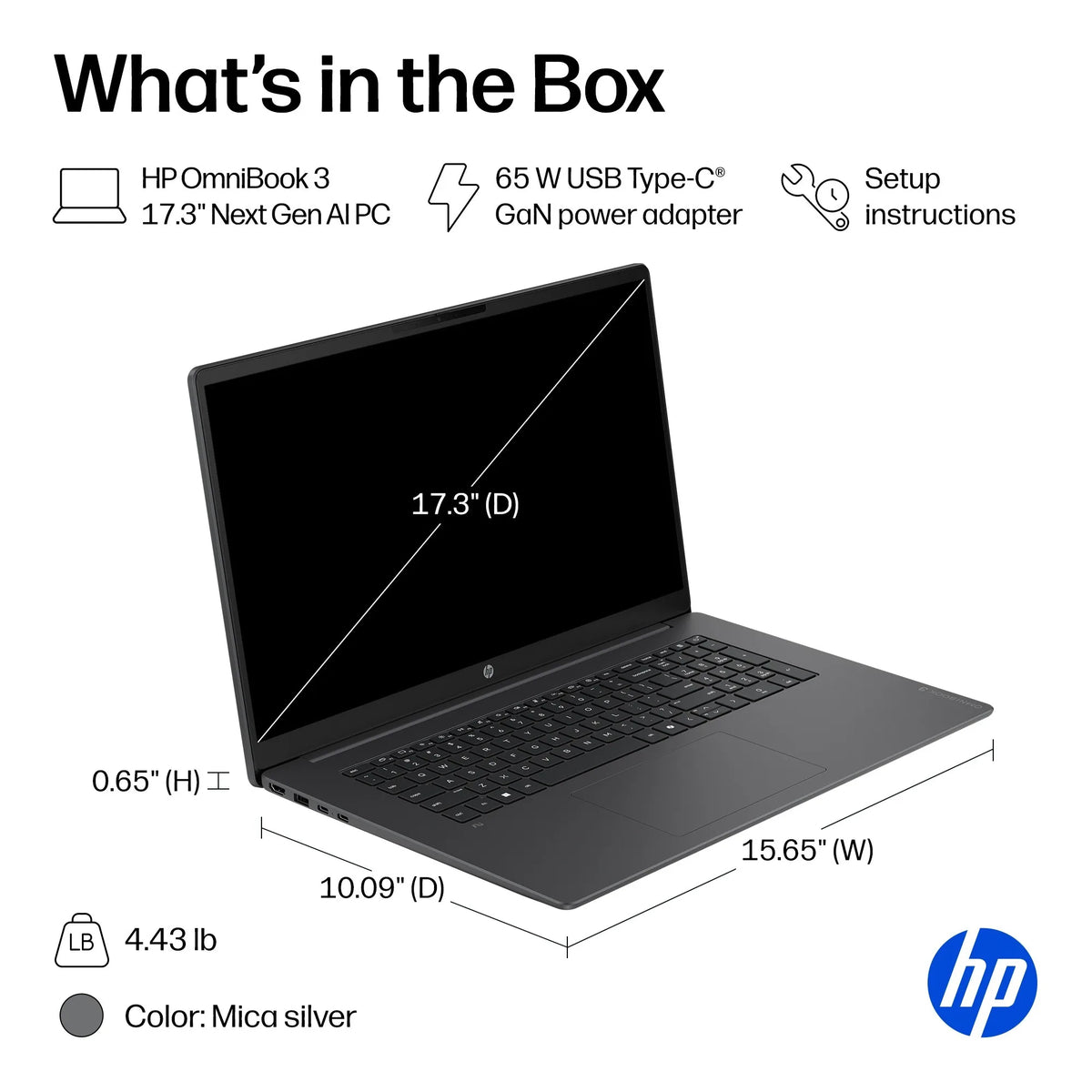 HP OmniBook 3 17.3" Full HD Touchscreen Laptop, Intel Core Ultra 7 355, Up to 64GB DDR5 RAM, 2TB SSD, Windows 11 Home