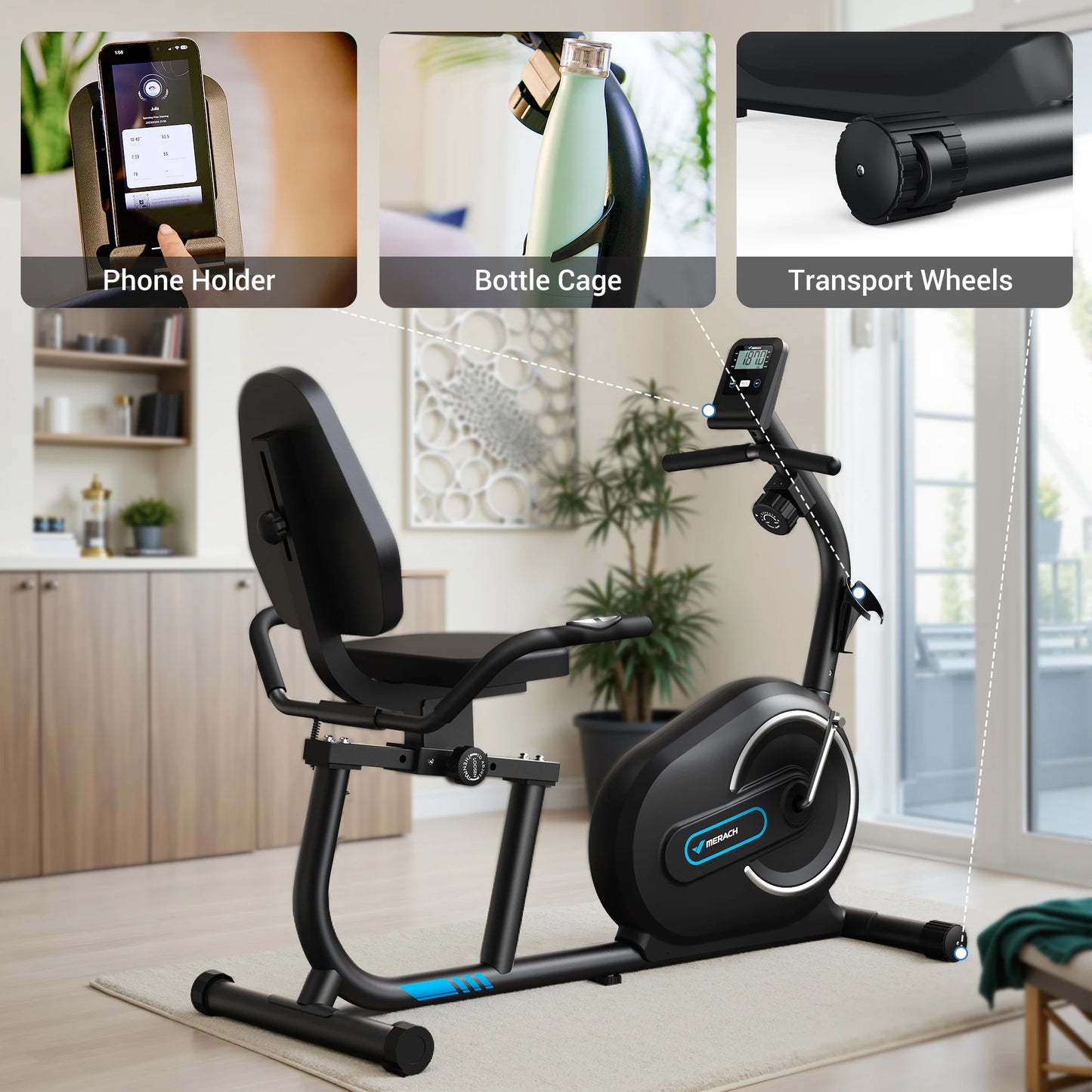 Merach Recumbent Exercise Bike With Smart Bluetooth And Heart Rate