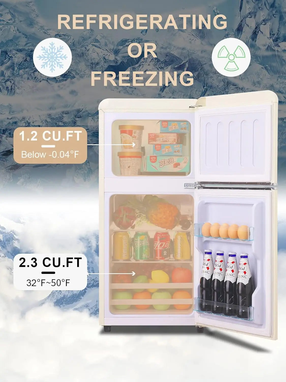 Krib Bling Retro Compact Refrigerator With Freezer