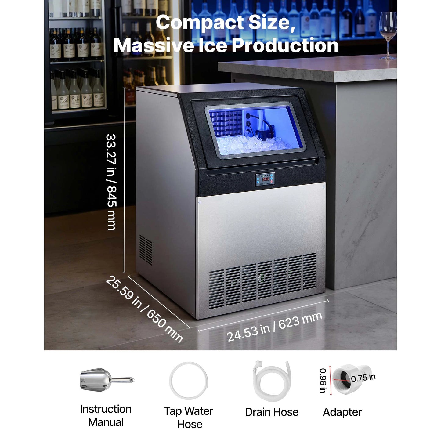 SucceBuy Commercial Stainless Steel Ice Maker With LED Display