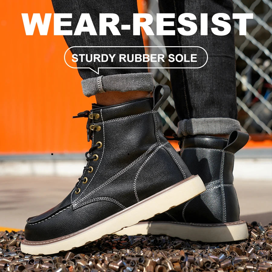 Two Layer Cowhide Mens High Top Work Safety Shoes Anti Smash Puncture