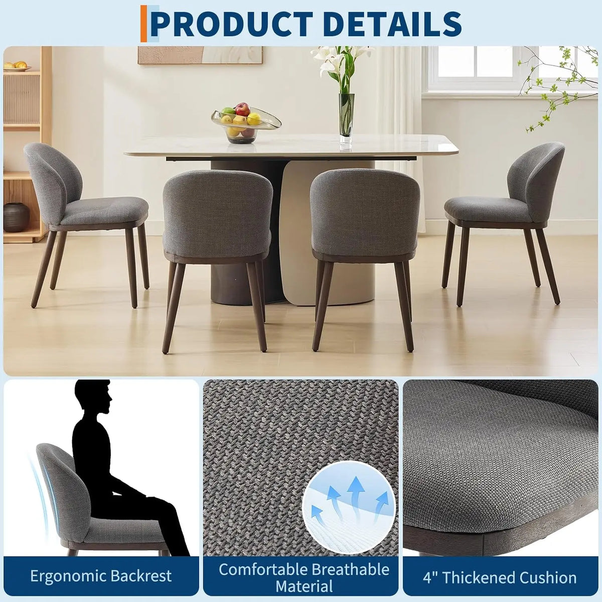 Garvee Set Of 2 Dining Chairs Ergonomic Upholstered Comfy Luxury Dining Chairs 265 Lbs Capacity for Dining Room, Kitchen, Restaurant 