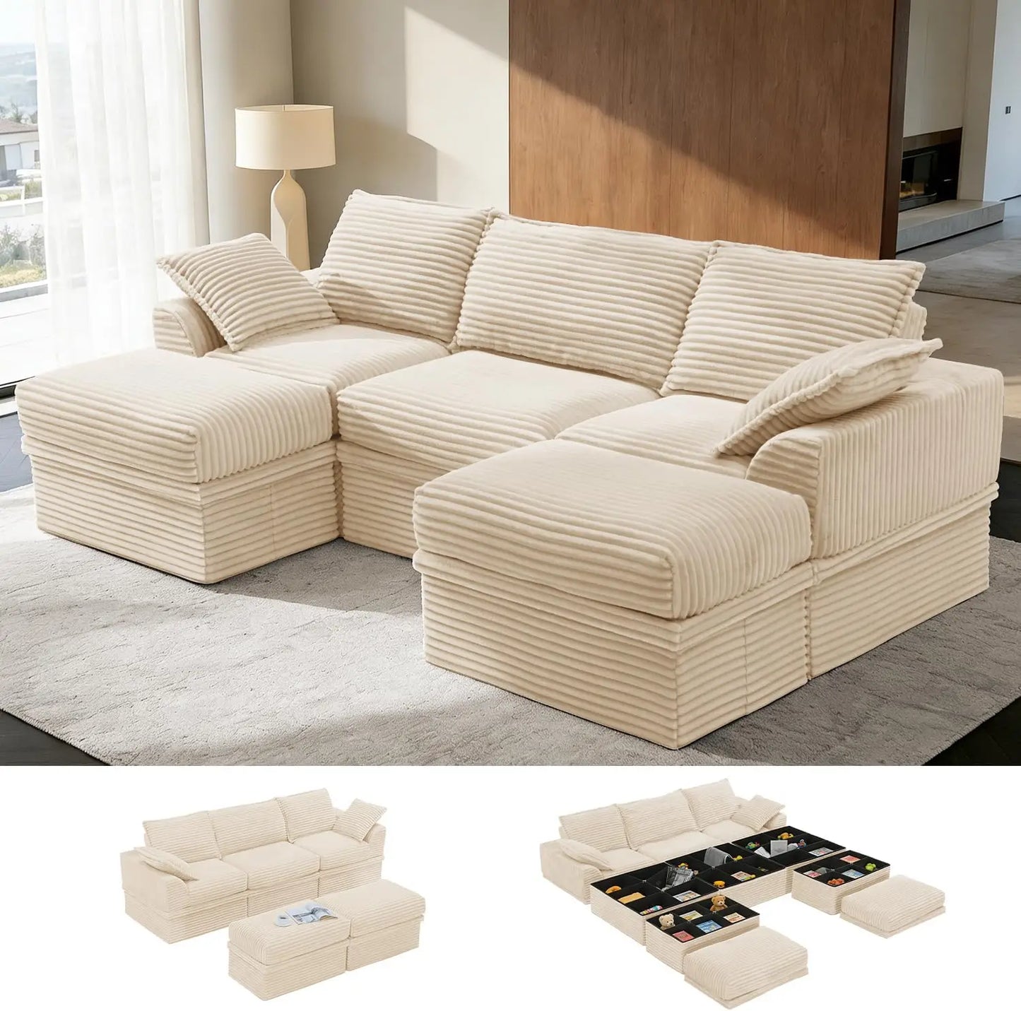 U Shaped Sectional Sofa With Storage And Ottoman Modern Comfort