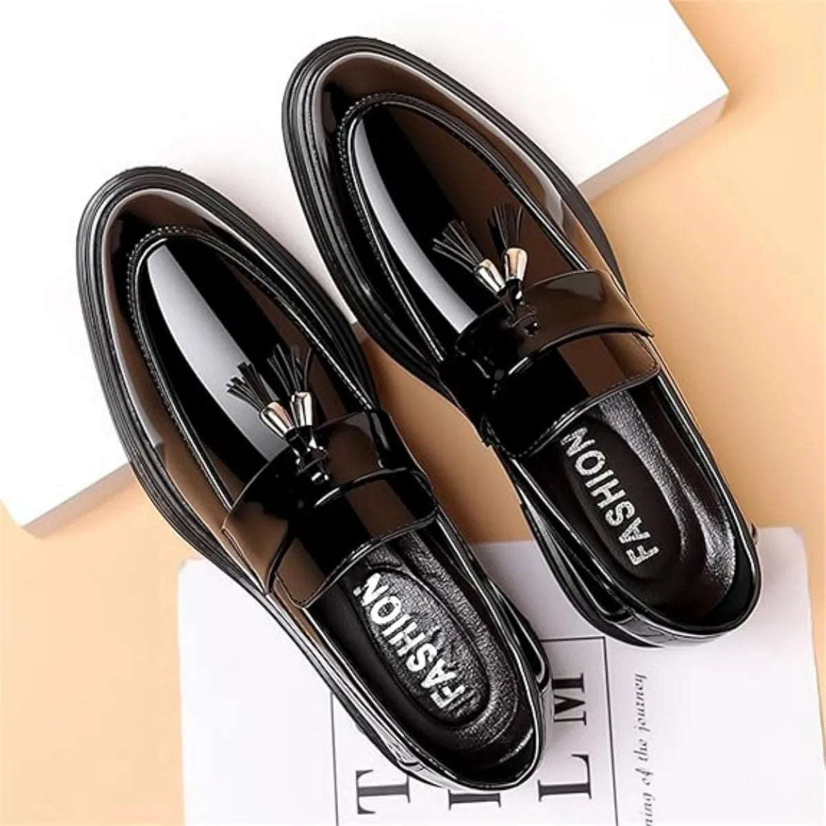 Men's Tassels Patent Penny Slip On Loafers For Formal Business
