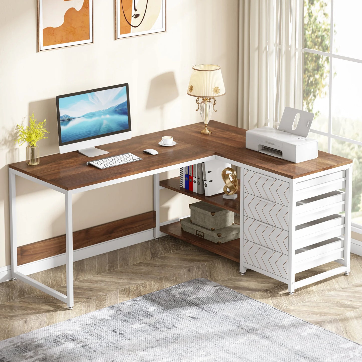 Tribesigns 59 Inch L Shaped Computer Desk With Storage