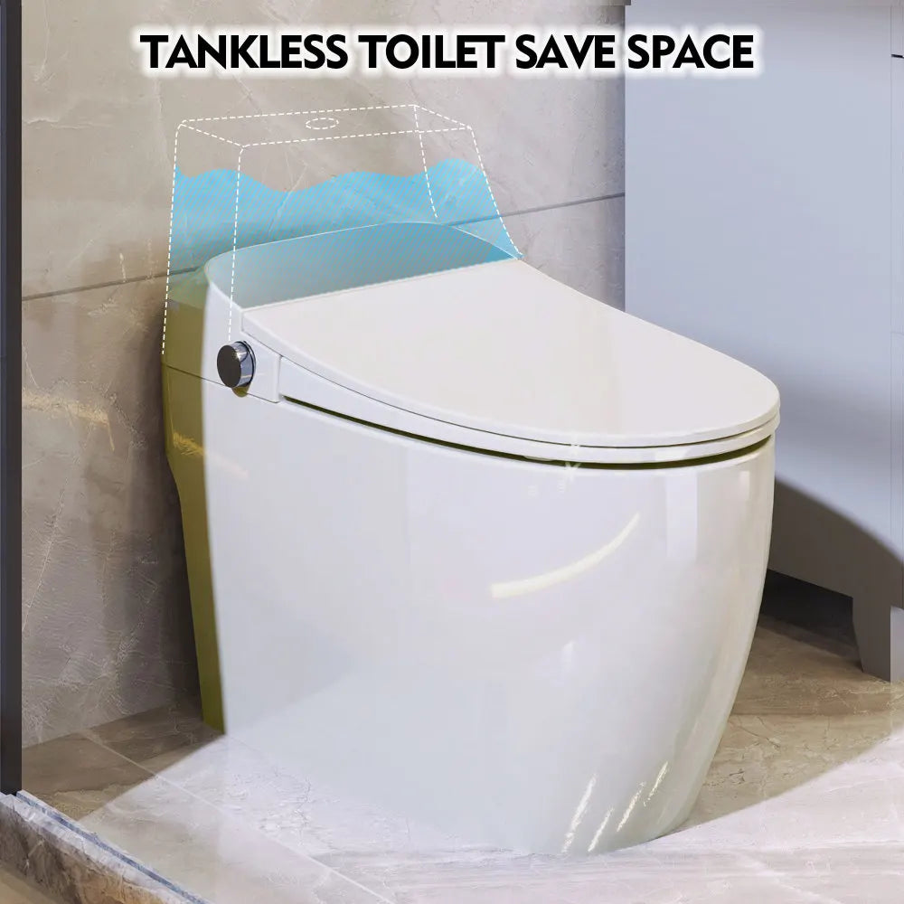 Heated Seat Smart Toilet, One Piece Toilet, Automatic Flush Tank Less Toilet without Bidet, with Foot sensor Flush
