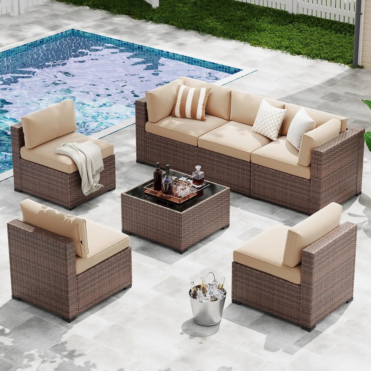 Outdoor Wicker Sectional Sofa 7 Piece Patio Set Cushioned