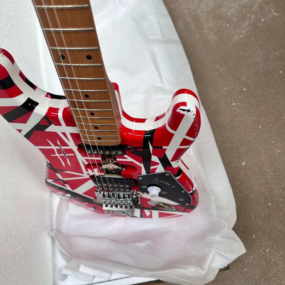 US Shipping ST Electric Guitar Red/Black/White Striped Finish, Maple Fingerboard, SH Pickup Configuration, Vintage Tremolo System For Rock Players Free Shipping