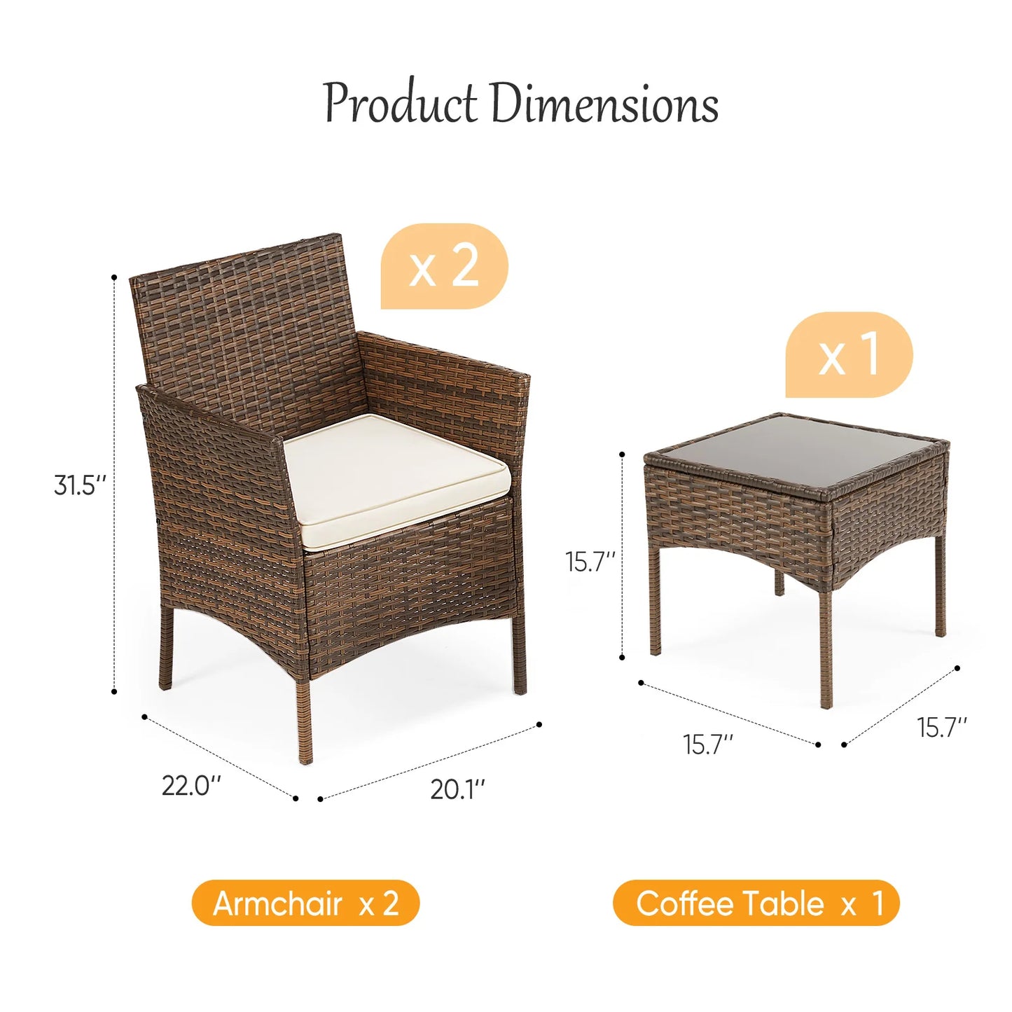 JHK Outdoor Patio Furniture Set Rattan Wicker Glass Table