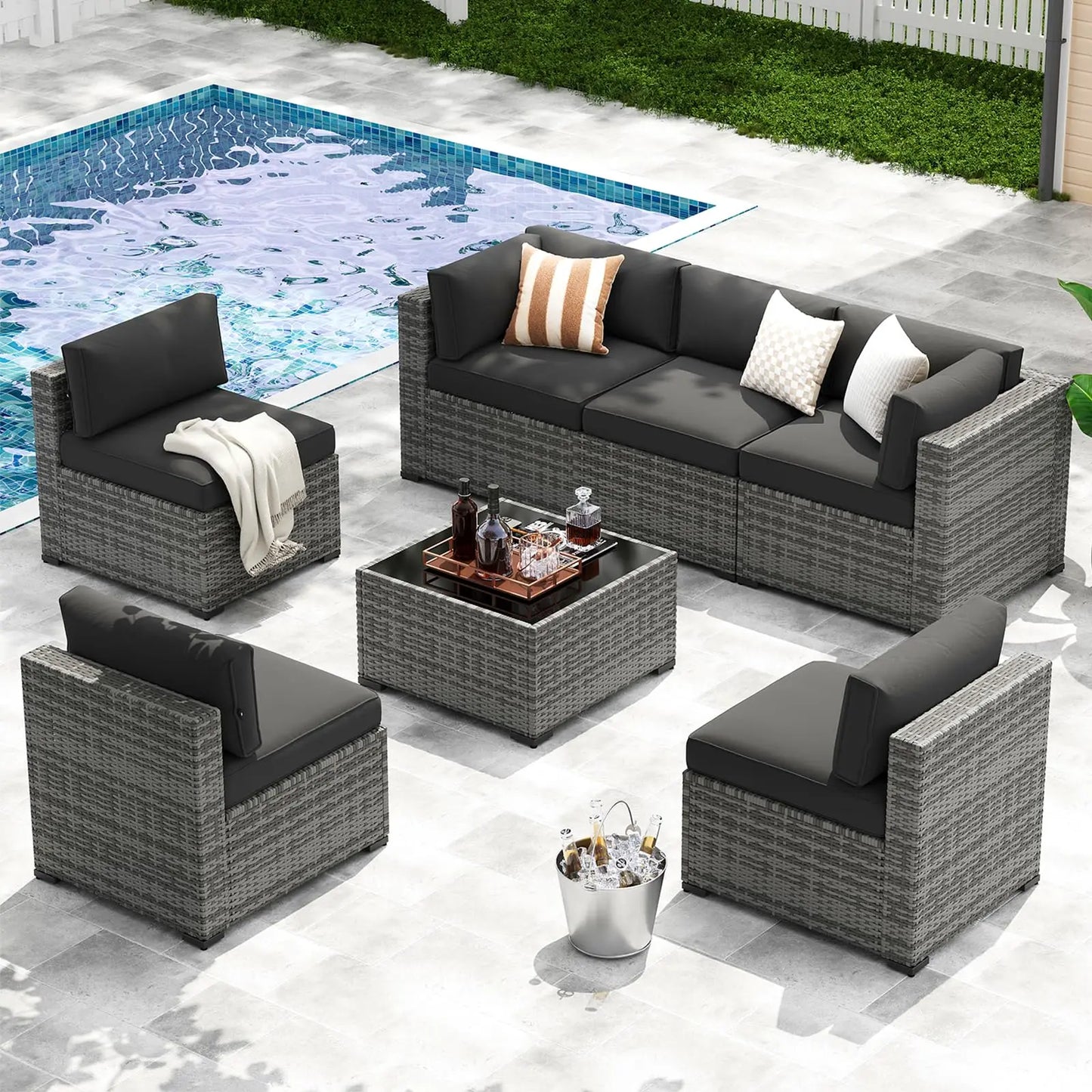Outdoor Wicker Rattan Sectional Sofa 7 Piece Patio Furniture Set