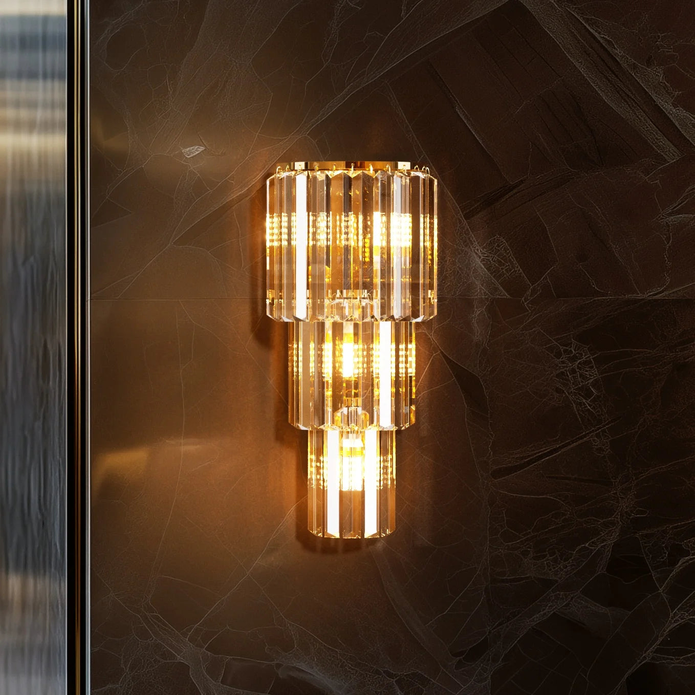LUVODI Modern Crystal Wall Lamp 3-Layer Sconce Light E14 LED
