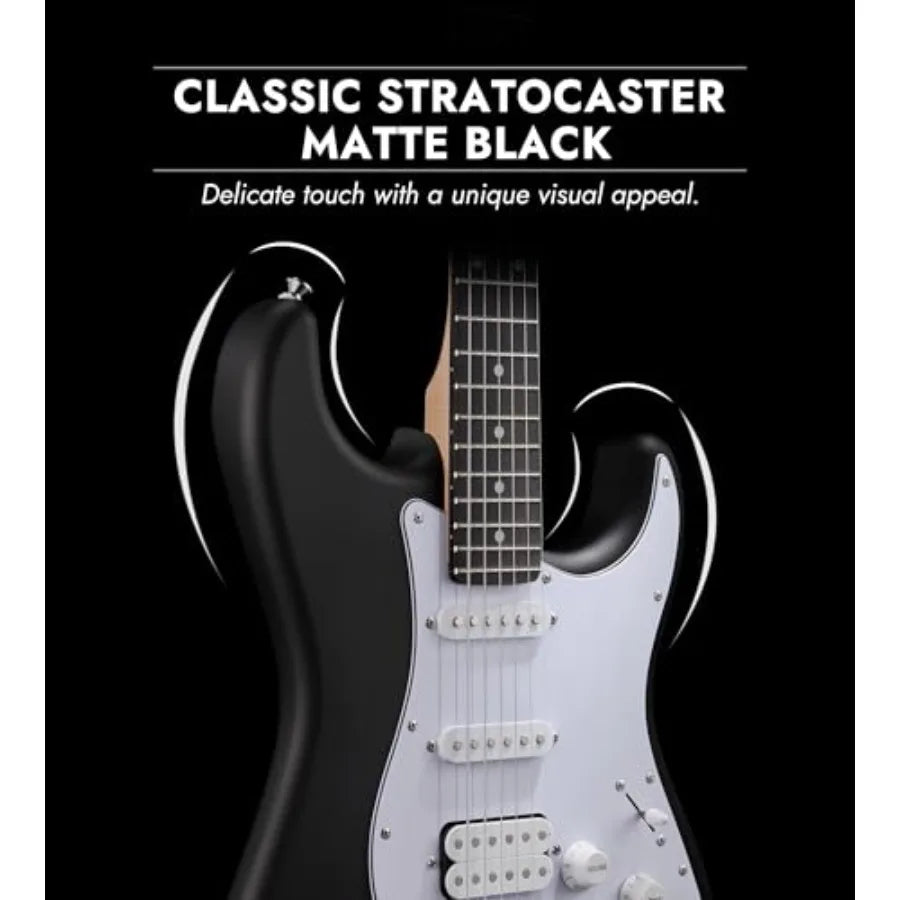Beginner Electric Guitar, Solid Body, 39 Full Size Strat Style with HSS Pickups, 5-Way Switch, Tremolo Bridge, Maple Neck Tecto