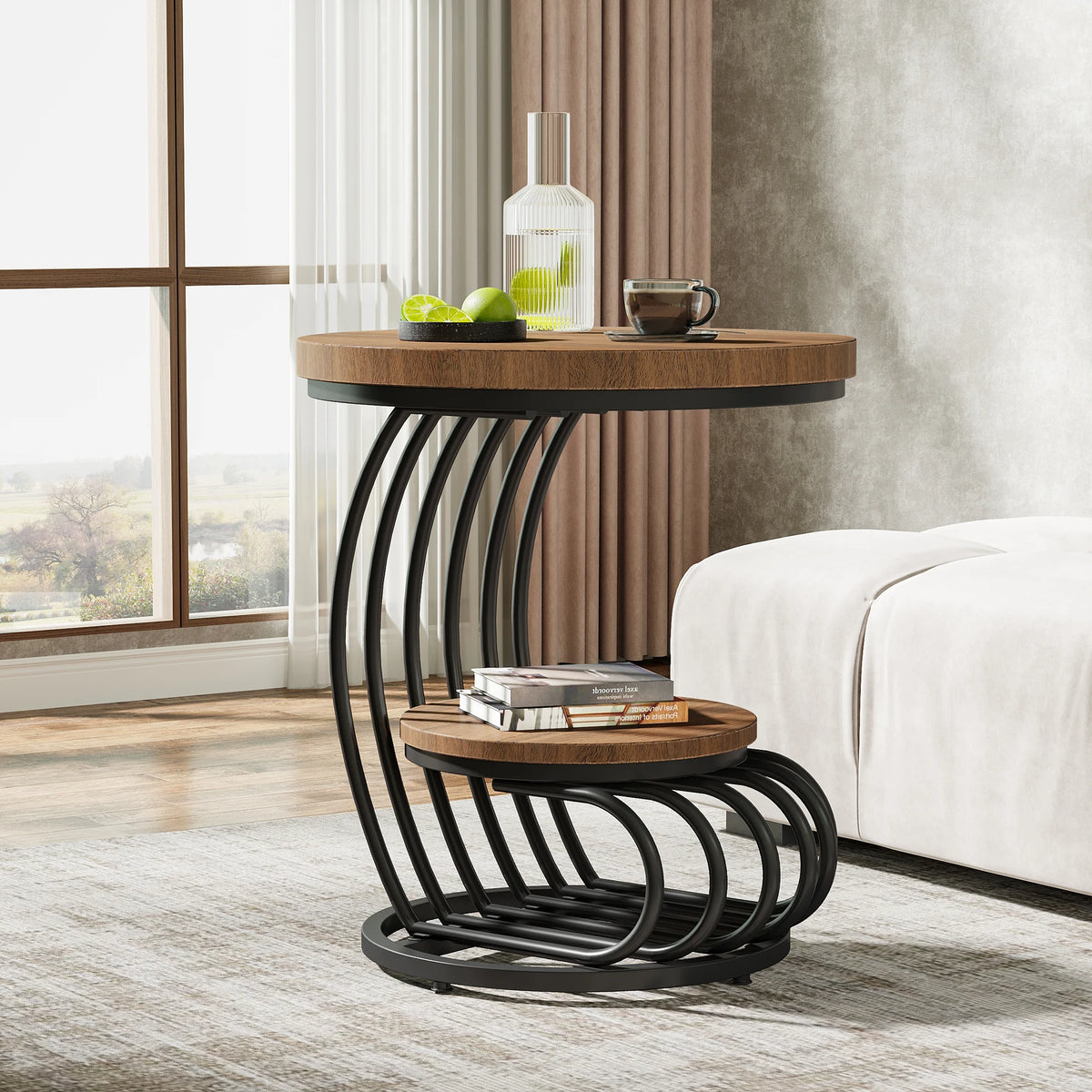 Tribesigns Faux Marble Round End Table With Storage Shelf