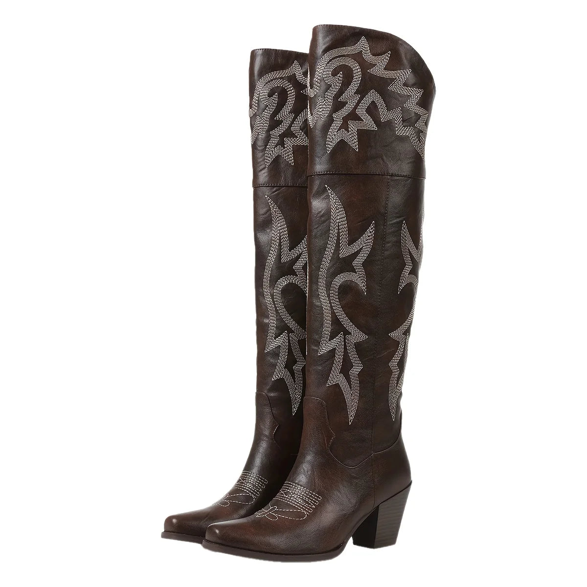 Over The Knee Western Boots For Women Square Toe Zipper