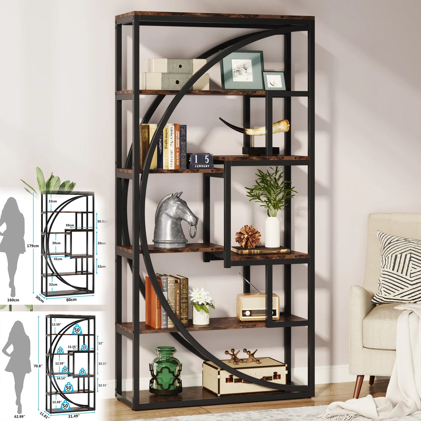 Tribesigns Industrial 5-Tier Etagere Bookcase Freestanding Shelf Organizer