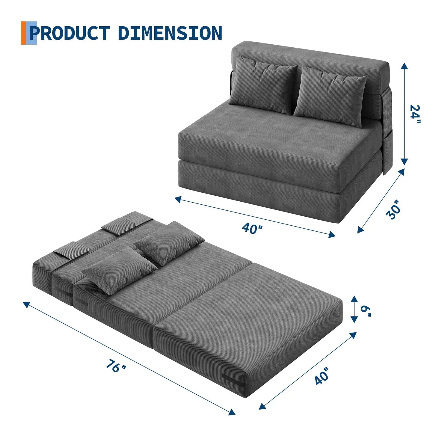HobbyLane 4-In-1 Folding Sofa Bed Sleeper Loveseat Space-Saving