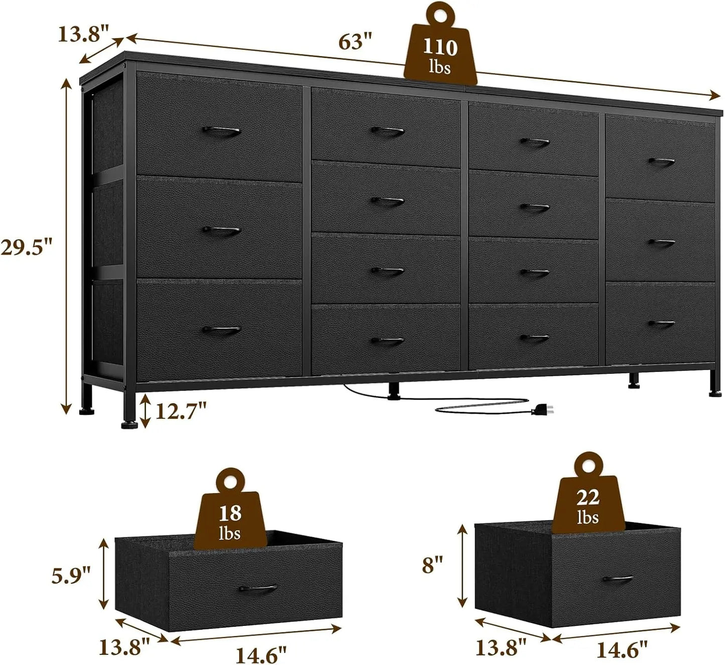 HobbyLane 14 Drawer Dresser TV Stand With Power Outlet