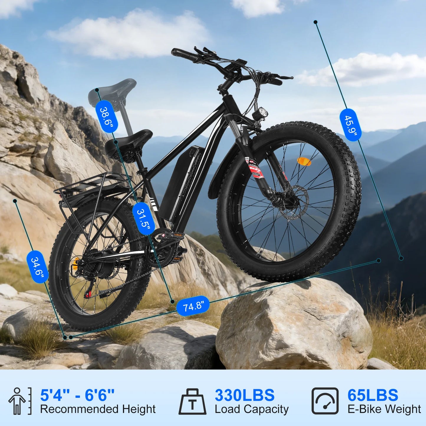Obx 1500W Electric Bicycle With Fat Tire And 48V Battery