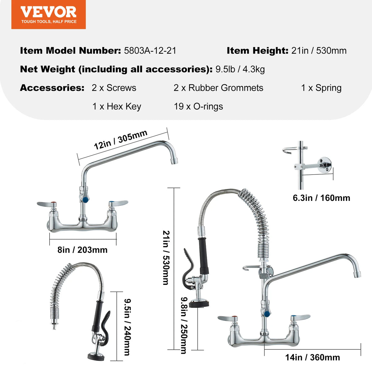 SucceBuy Commercial Dual Handle Pull Down Kitchen Faucet
