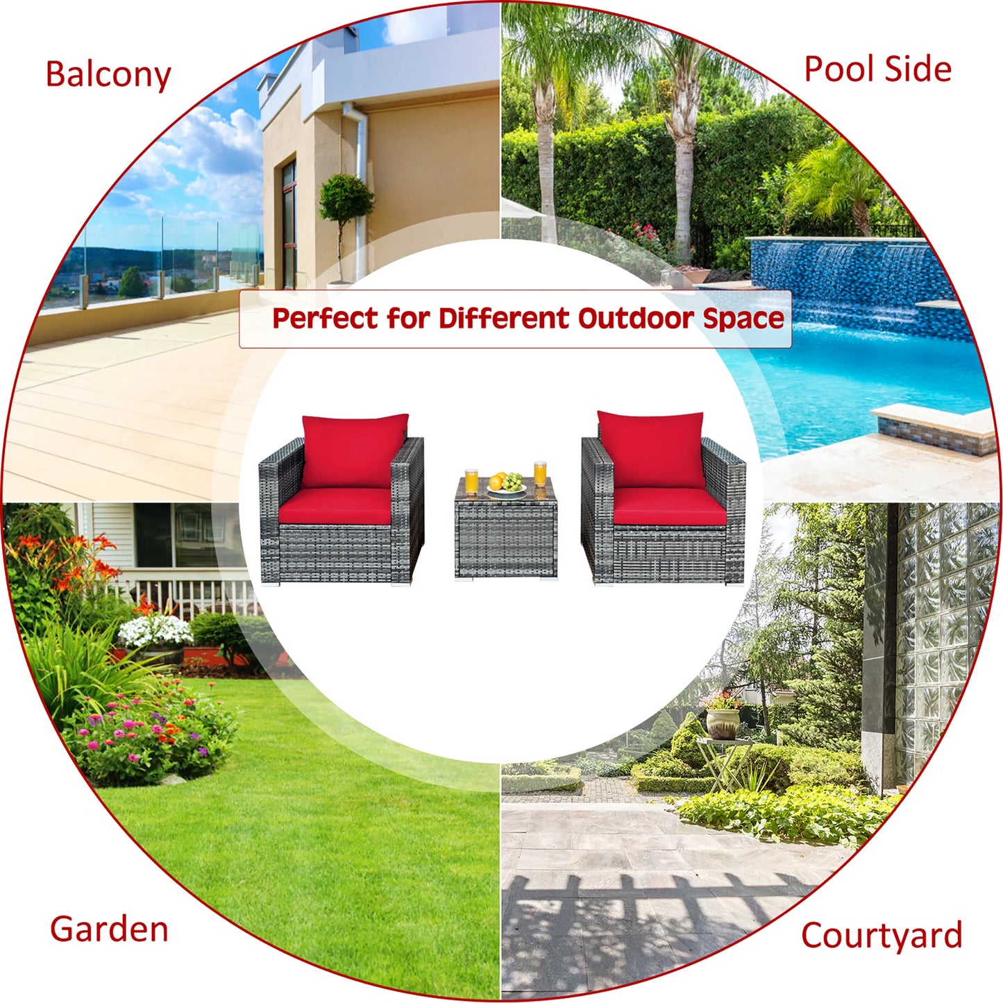 HOMASIS 3 Piece Patio Rattan Bistro Set Cushioned Sofa Chair Table