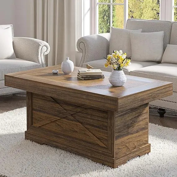 Rustic Coffee Table With X Design Pedestal For Living Room