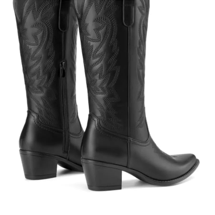 Women Cowboy Boots Embroidered Snip Toe Mid Calf Western