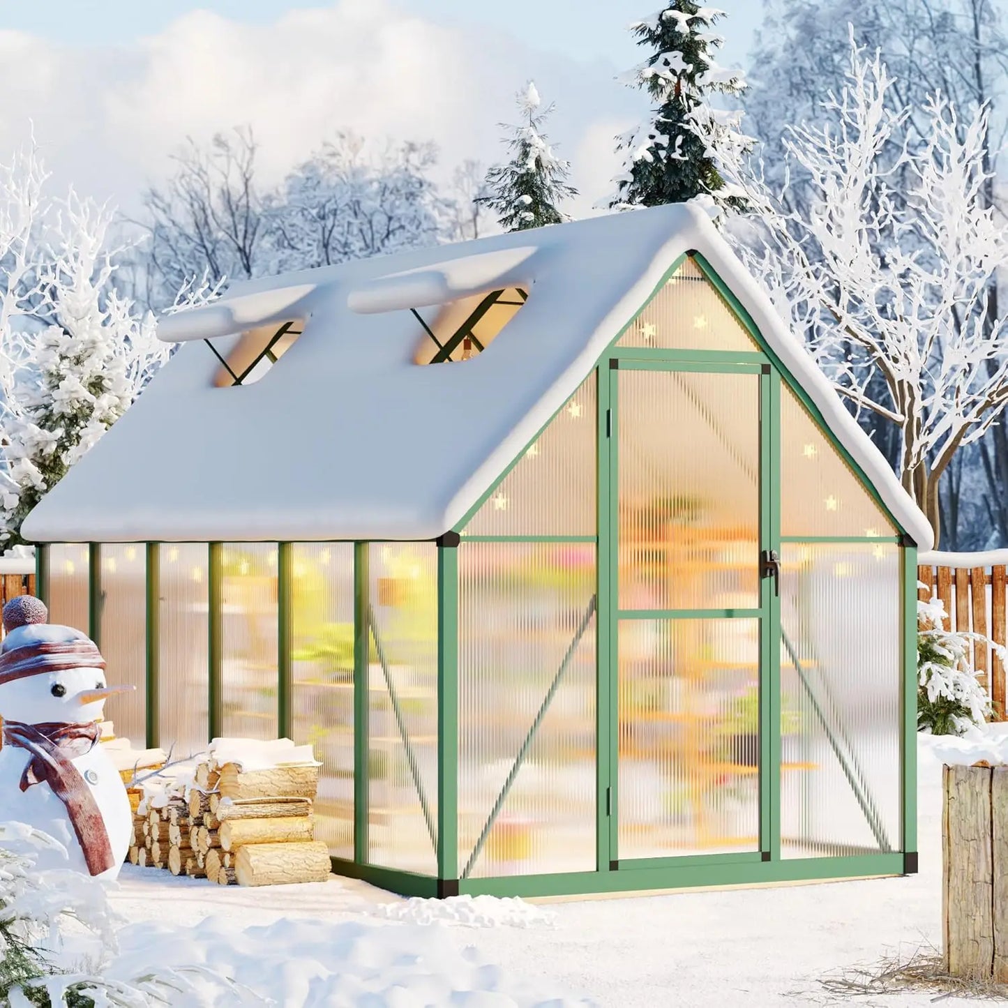 Polycarbonate Walk-In Greenhouse With Roof Vent And Ground Nails