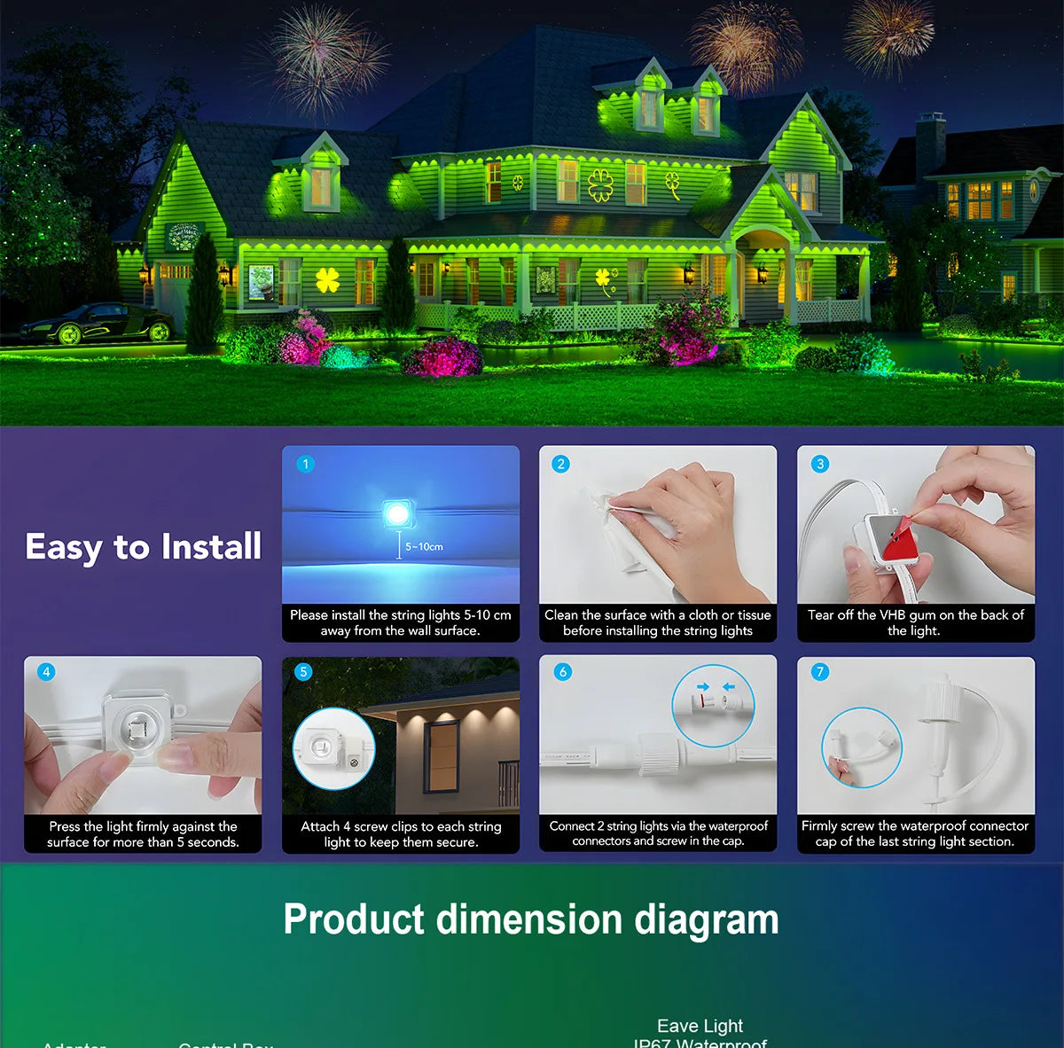 MIMIRGB Eaves Lights Outdoor LED String Strip With App Control