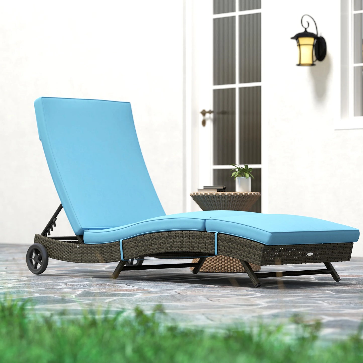 Outdoor Reclining Lounge Chair With Wheels For Patio And Garden