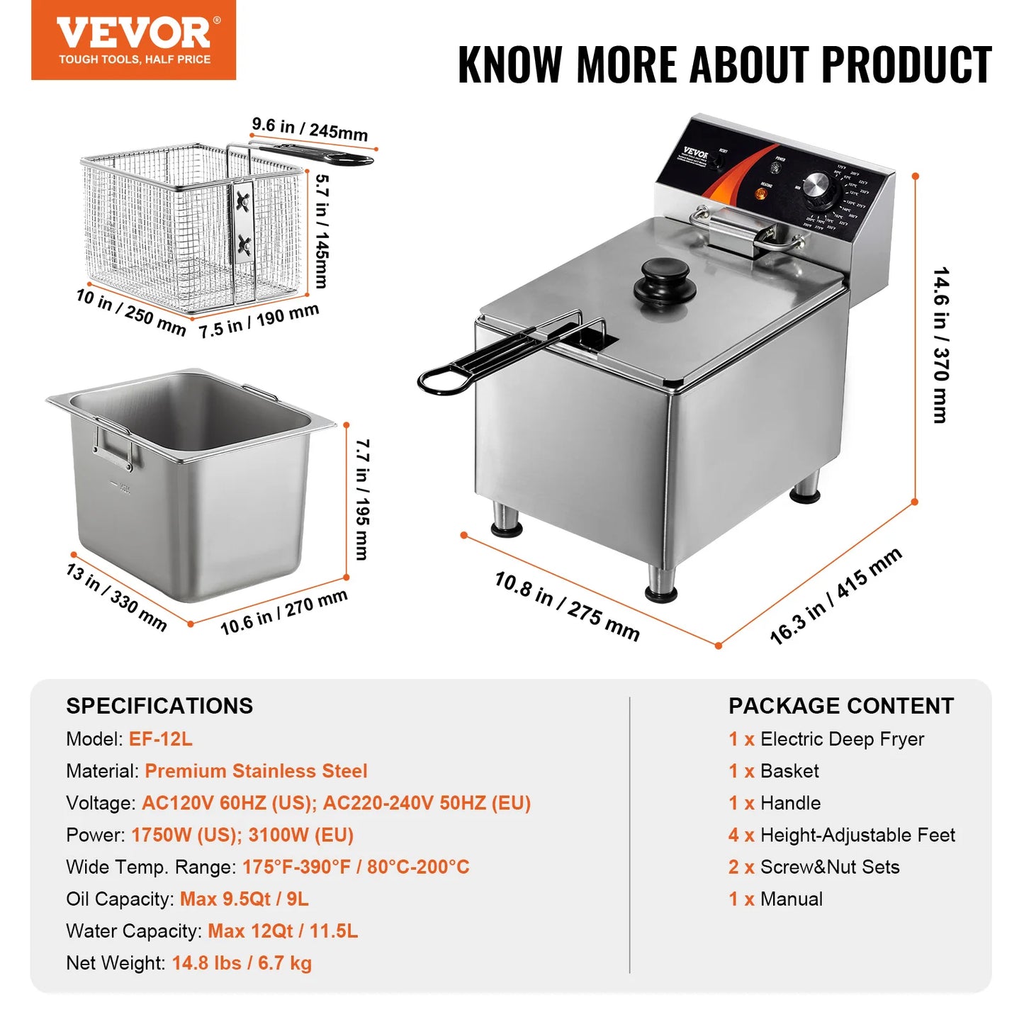 SucceBuy Commercial Electric Countertop Deep Fryer With Temperature Control
