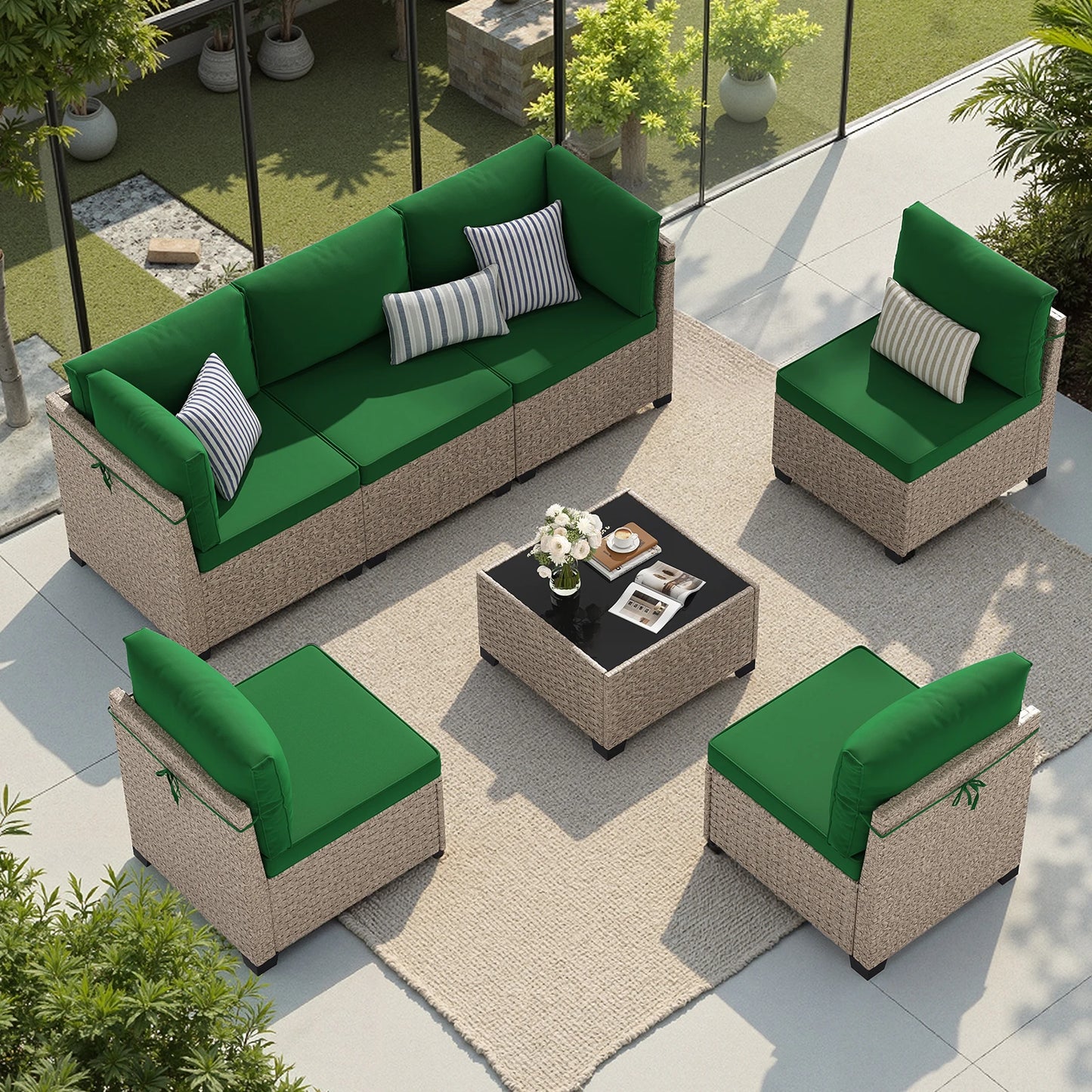 Outdoor Rattan Patio Furniture Set With Glass Table All Weather