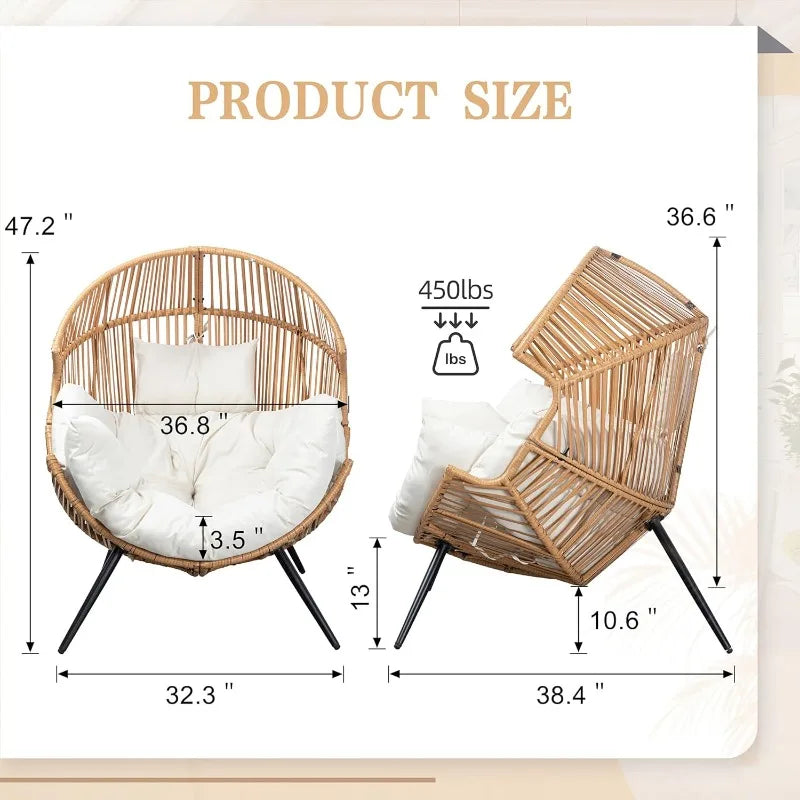 Wicker Egg Chair With Cushion Outdoor PE Rattan Patio Lounge