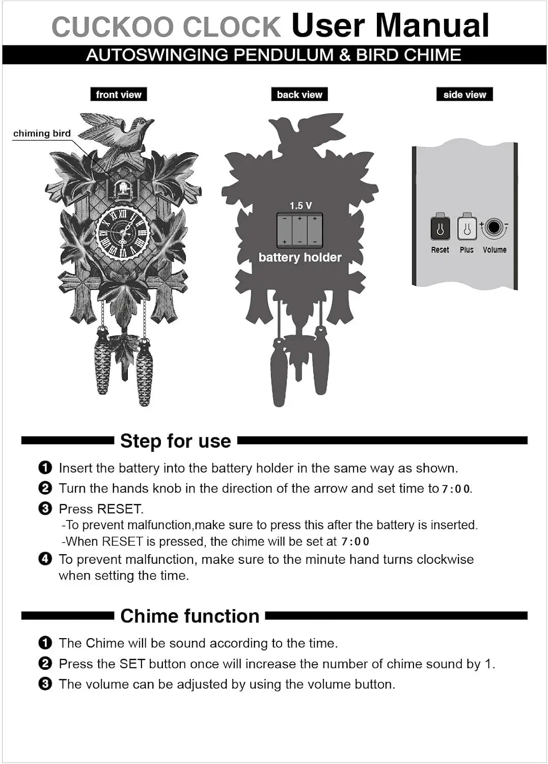 NEW Cuckoo Wall Clock for Living Room, Bedroom, Office, Kitchen, Traditional Northern European Design, Home Decoration Alarm Clock (CL-301)