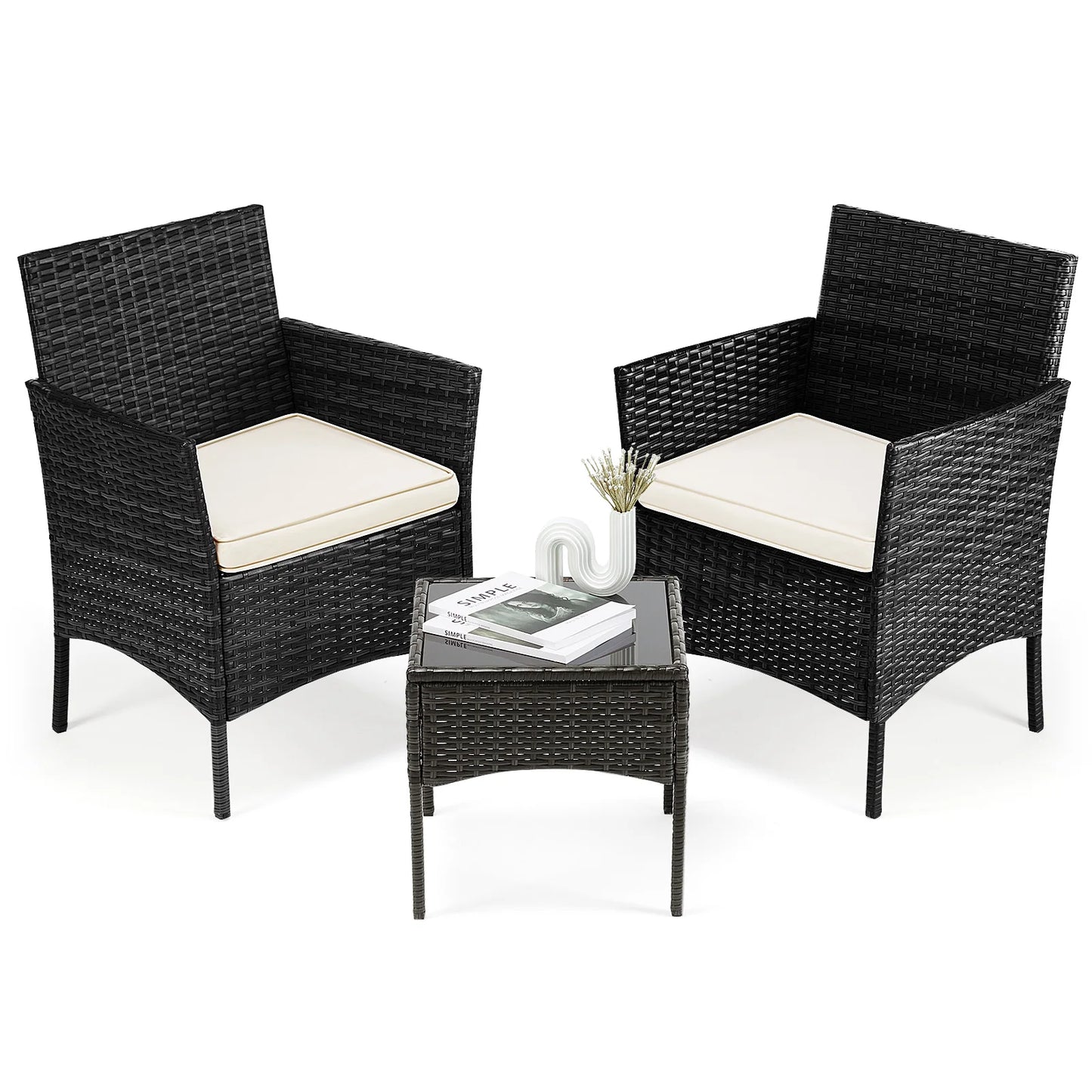 JHK Outdoor Patio Furniture Set Rattan Wicker Chairs With Glass Table Cushions