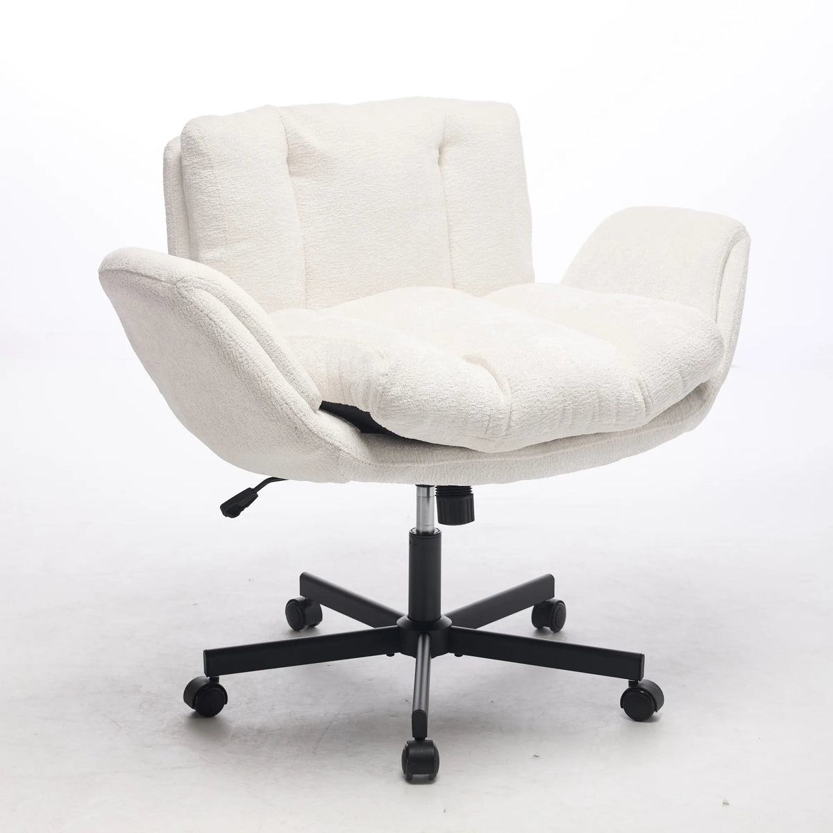 Modern Chenille Swivel Office Chair, Height Adjustable Desk Chair with Convertible Armrests, Double Cushioned Task Chair for Home Office Study Vanity, Cream Beige