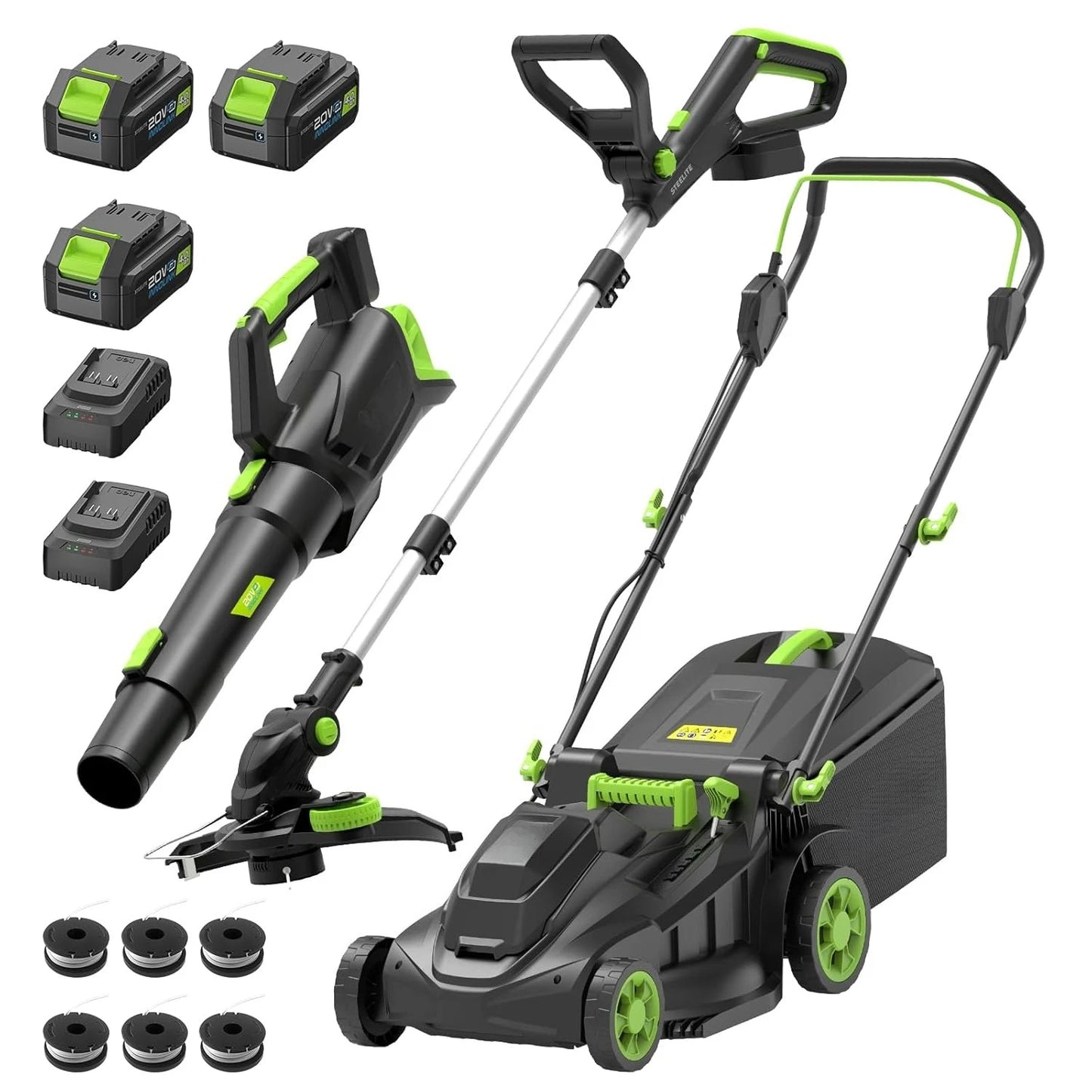 40V Cordless Lawn Mower And Trimmer Combo With Dual Chargers