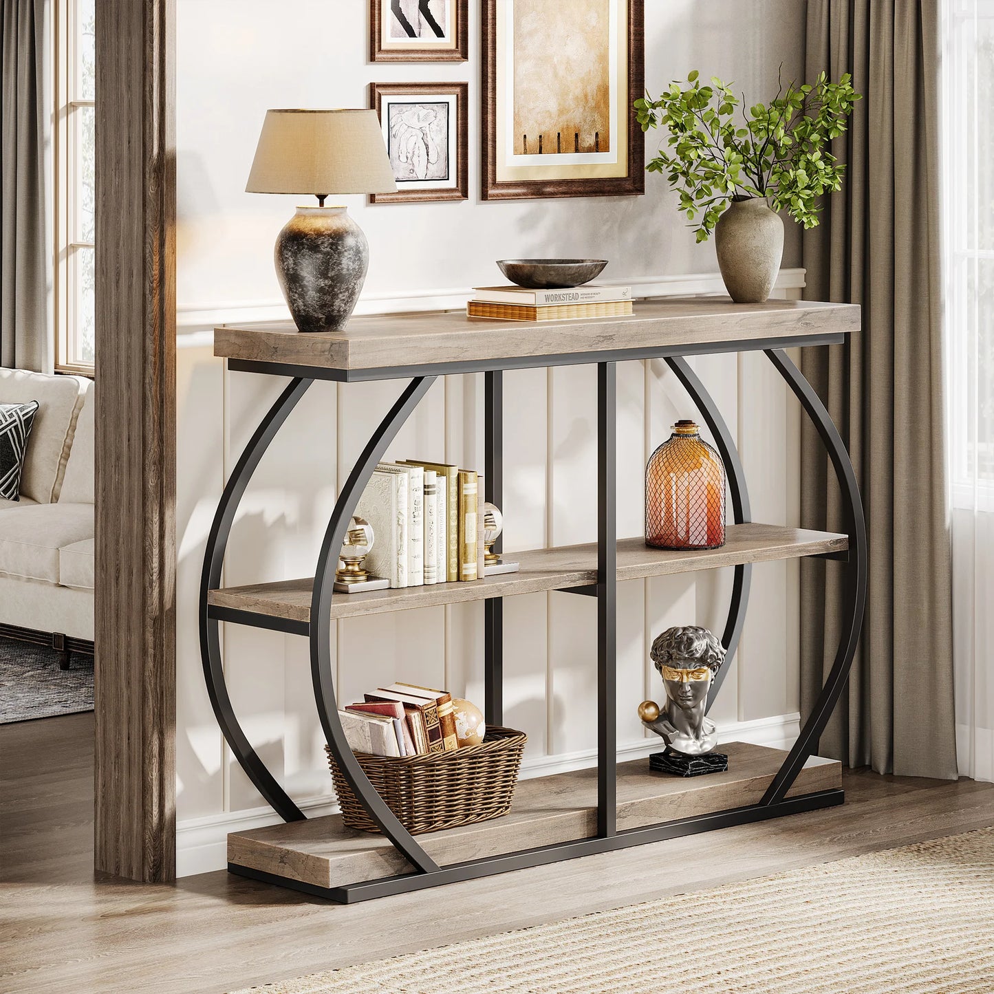Tribesigns Console Table Industrial Arched Frame With Storage