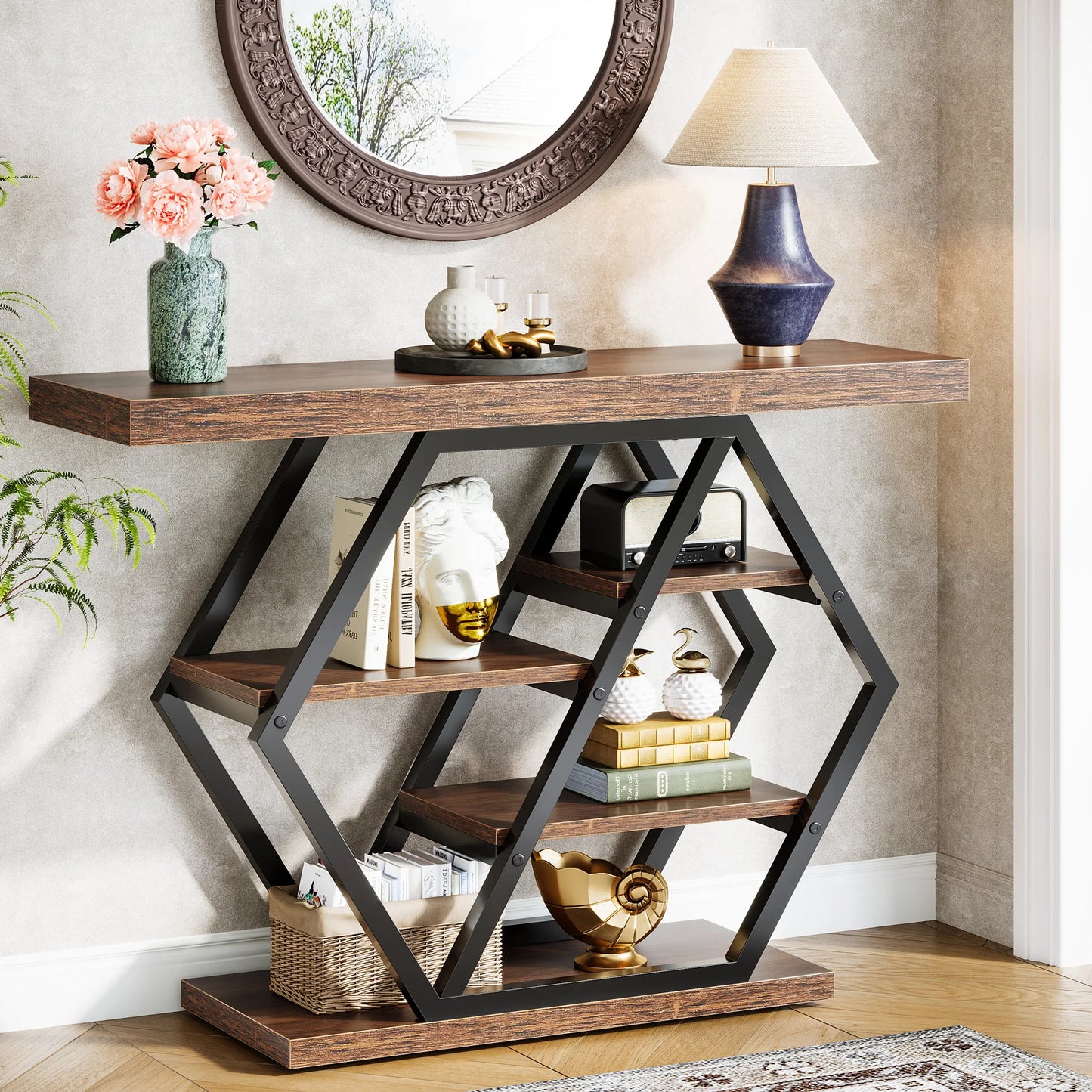 Tribesigns Console Table Industrial 4 Tier Narrow Entryway Sofa Table