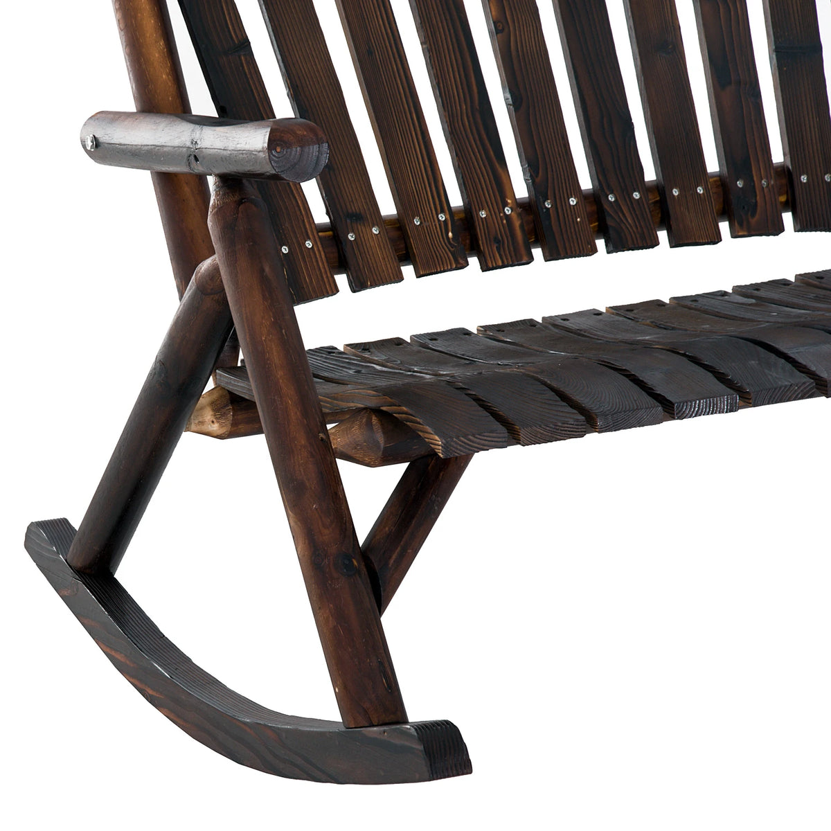 Wooden Adirondack Rocker Loveseat 2 Seat Wood Rocking Chair Porch Carbonized