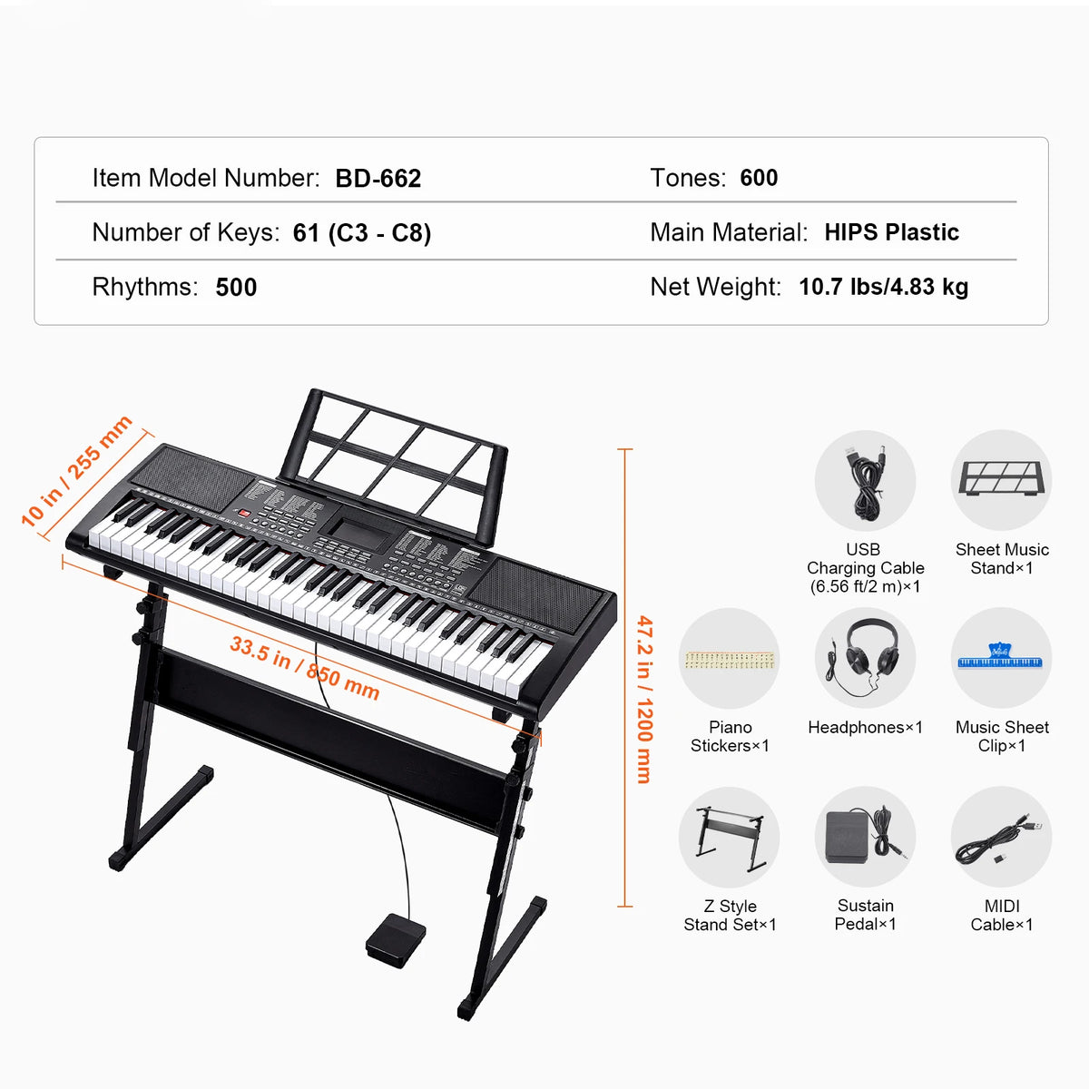 SucceBuy 61 Key Portable Digital Keyboard Piano For Beginners