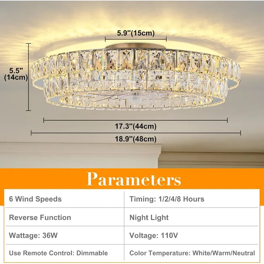 Fandelier Crystal Ceiling Fan With Lights Remote Dimmable LED