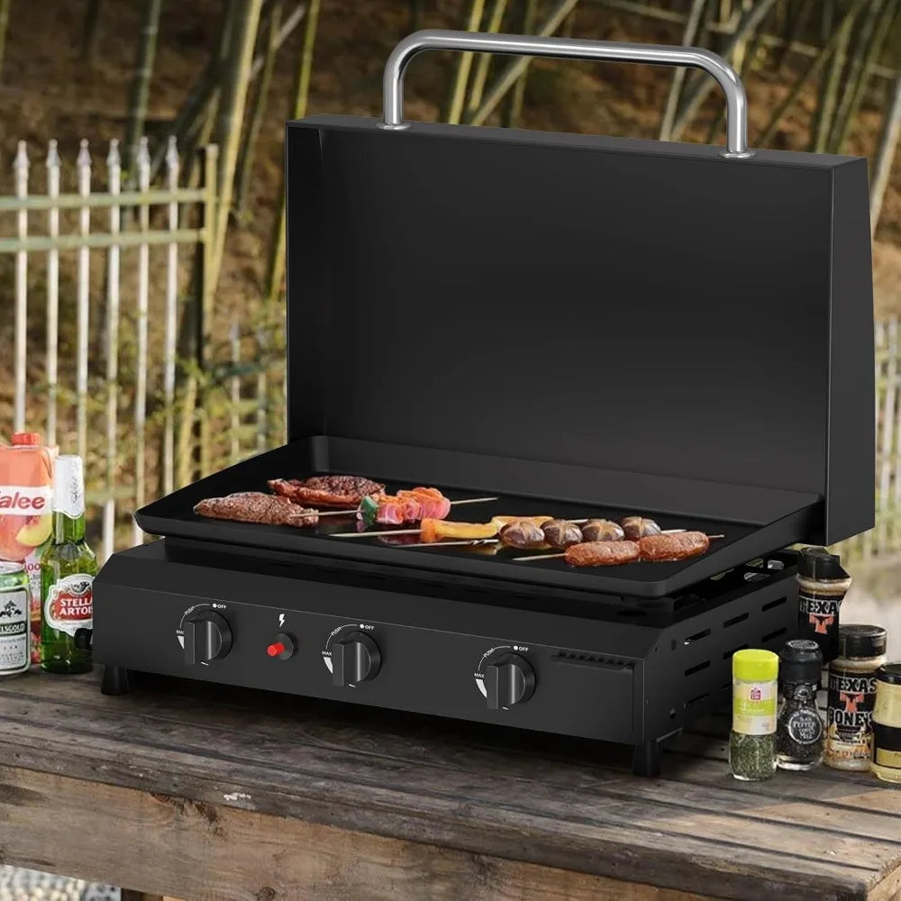 RBXC 3 Burner Gas Griddle With Hood 45000 BTU Portable Outdoor Flat Top