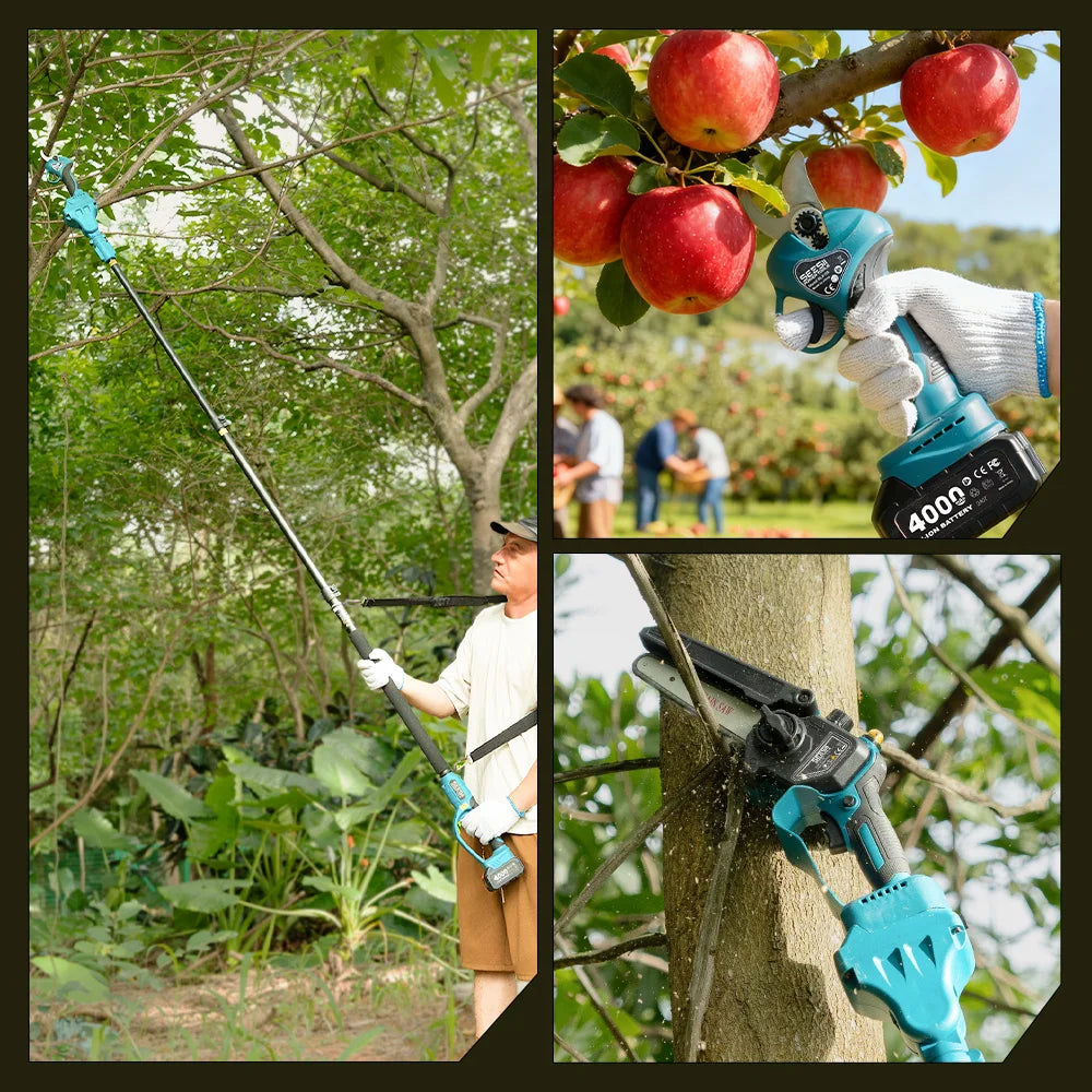 SEESII 3-in-1 Brushless Cordless 30mm Electric Scissors 6'' Brushless Electric Chainsaw w/2.4m Extension Telescopic Rod Tool for Makita 18v Battery Pin