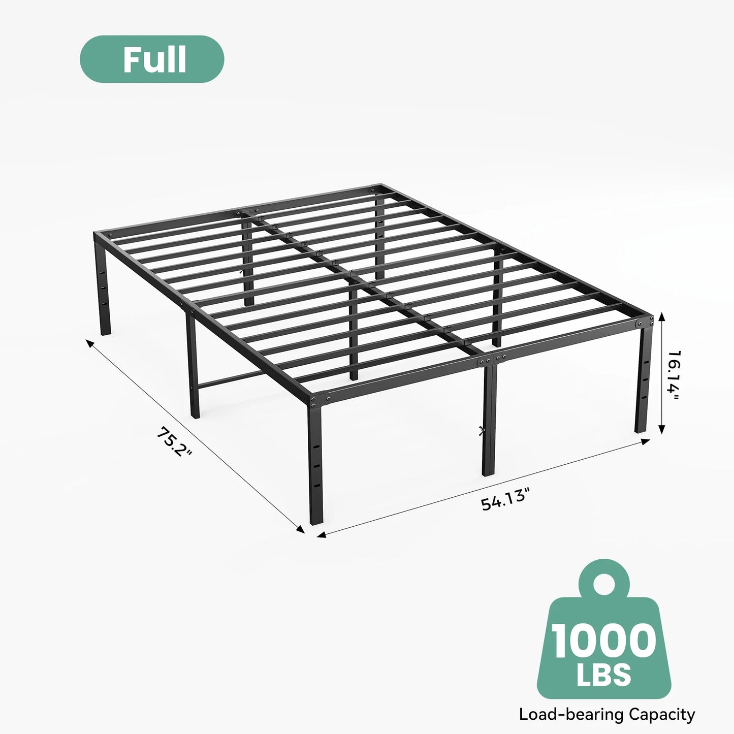 JHK Metal Platform 16IN Tall Basic Bed Frame Sturdy Steel Heavy Duty with Storage Space Bedroom Frames Slat Support For Home