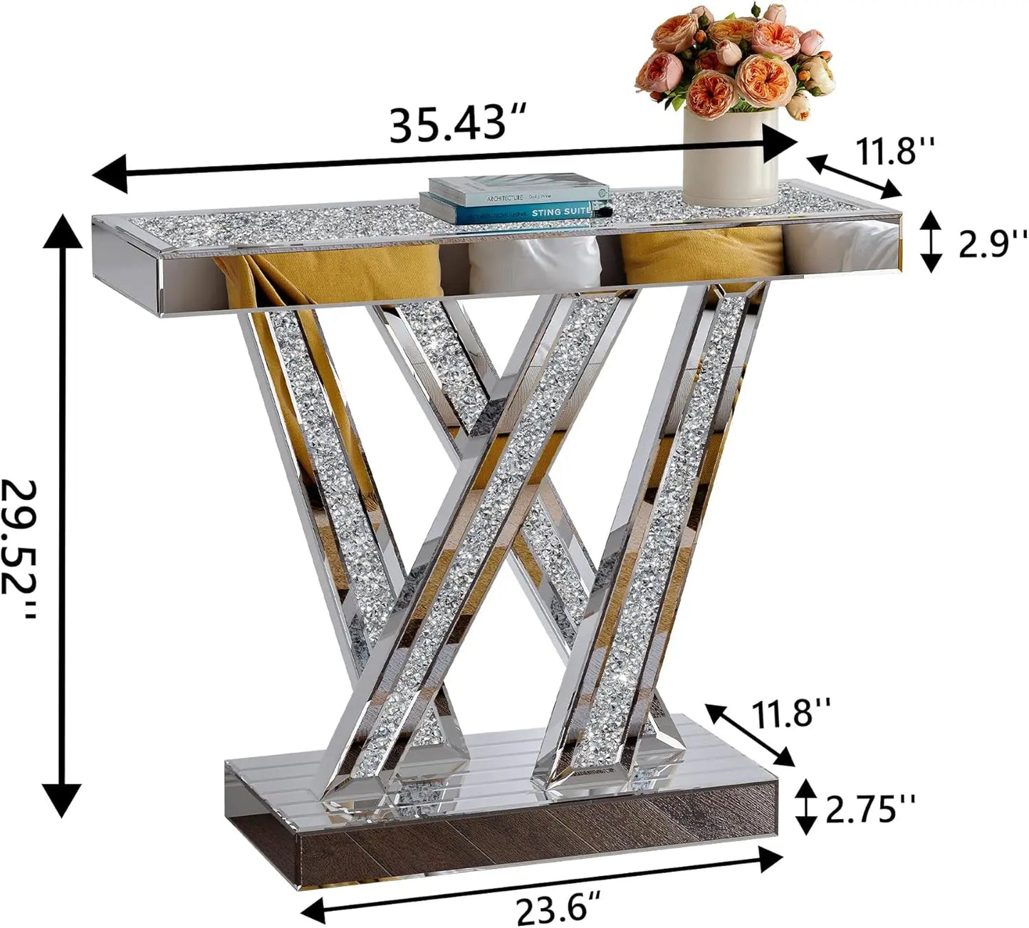 Mirrored Console Table With Crystal Accents Modern Glam Design