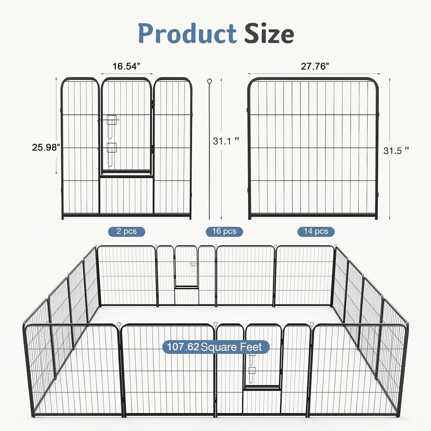 Jhk 16 Panel Metal Dog Playpen Exercise Fence