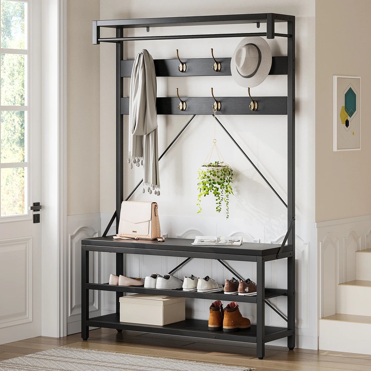 TWISTER.CK 5 In 1 Coat Rack With Shoe Bench Storage