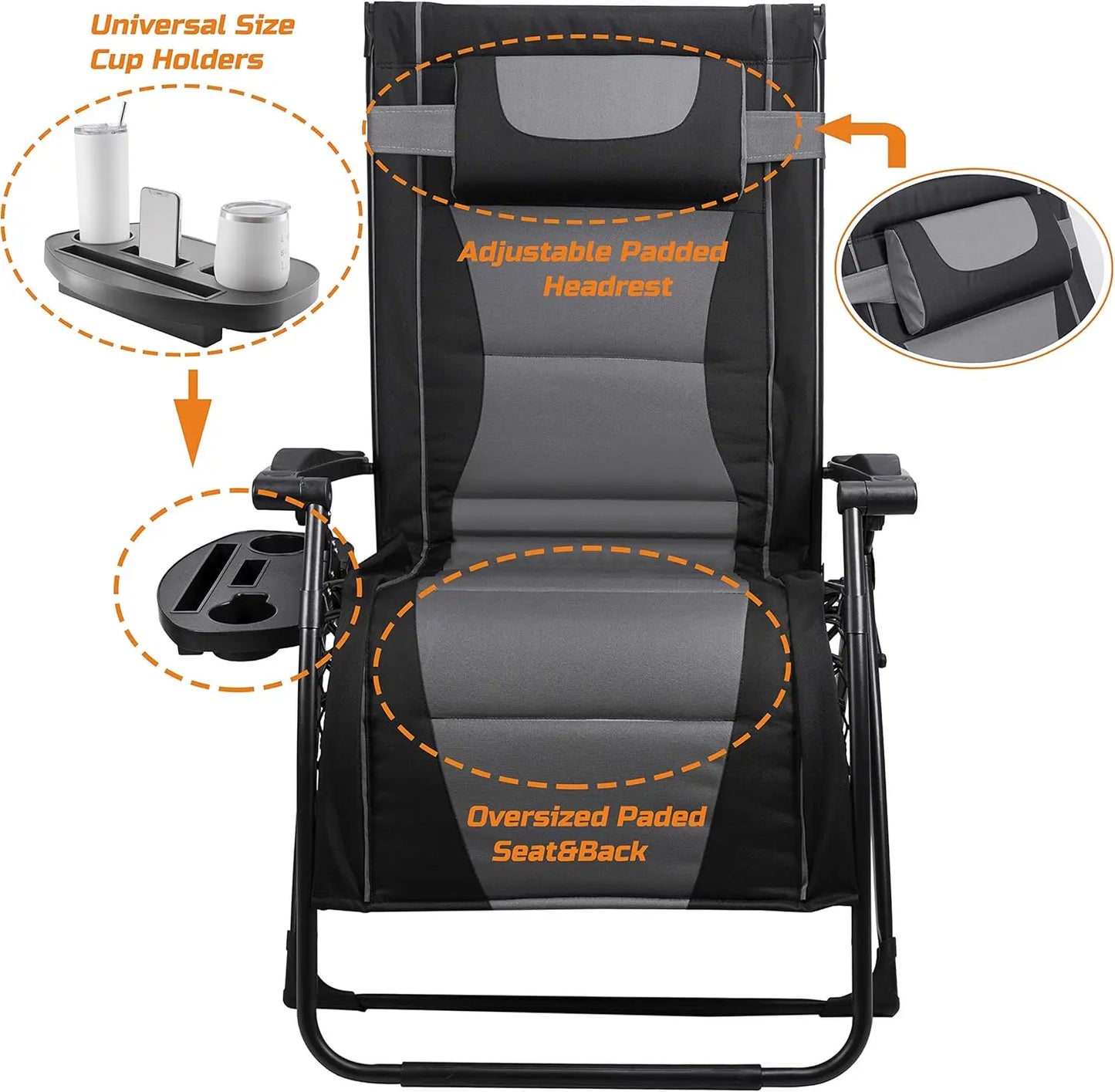 Oversize Recliner Folding Chair For Outdoors With Sunshade