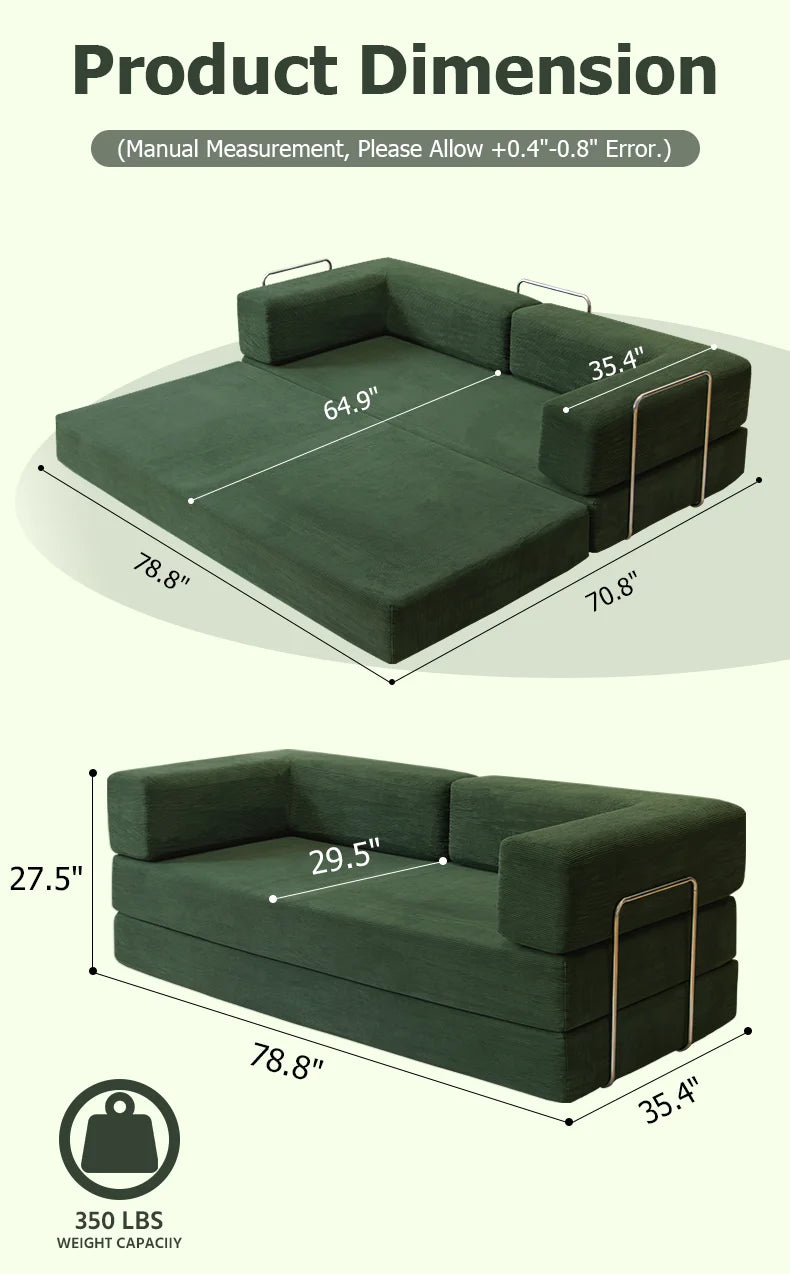 YQzyphyna Futon Sofa Bed Convertible 4 In 1 Corduroy Sleeper Loveseat