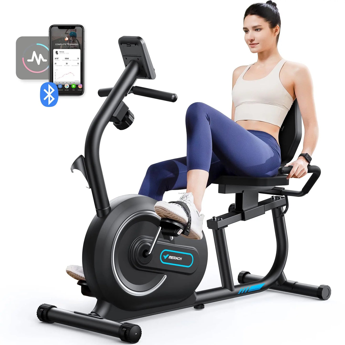 Merach Recumbent Exercise Bike With Smart Bluetooth And Heart Rate